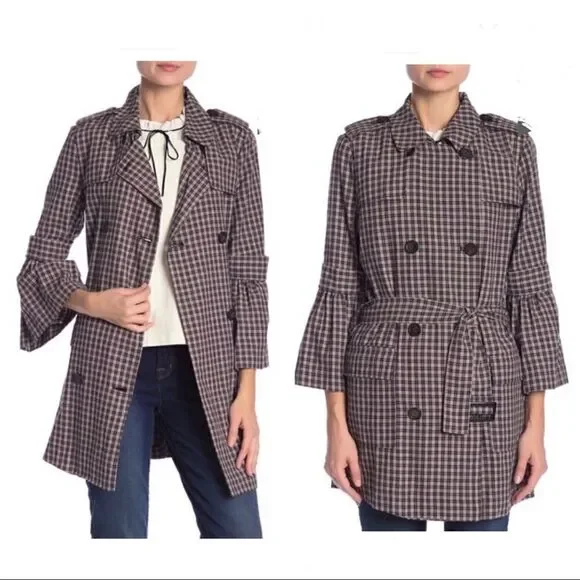 14th & Union Pink Adobe Plaid Trench Coat NWT - Picture 2 of 8